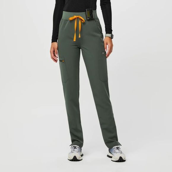 Figs Pants - Figs High Waisted Yola Skinny Scrub Pants in Moss Size XL/T Green